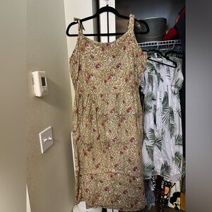 Floral Tie-Shoulder Midi Dress in Gold and Pink